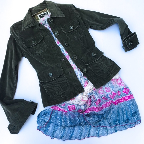 Nori Jackets & Blazers - Nori Forest Green Velvet Corduroy Cargo Jacket